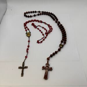 Lot of 2 Rosary Beads Red Beads and Wooden Beads